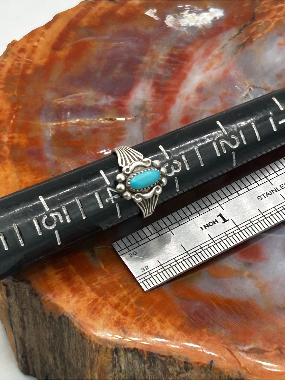 Sterling Silver Turquoise Pinky Ring - Size 3.5 - Picture 5 of 5